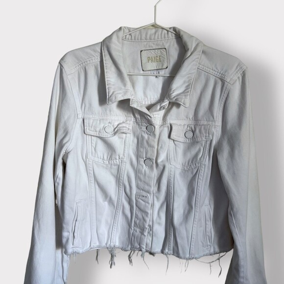 PAIGE Jackets & Blazers - Paige Cropped White Denim Jacket Size Large